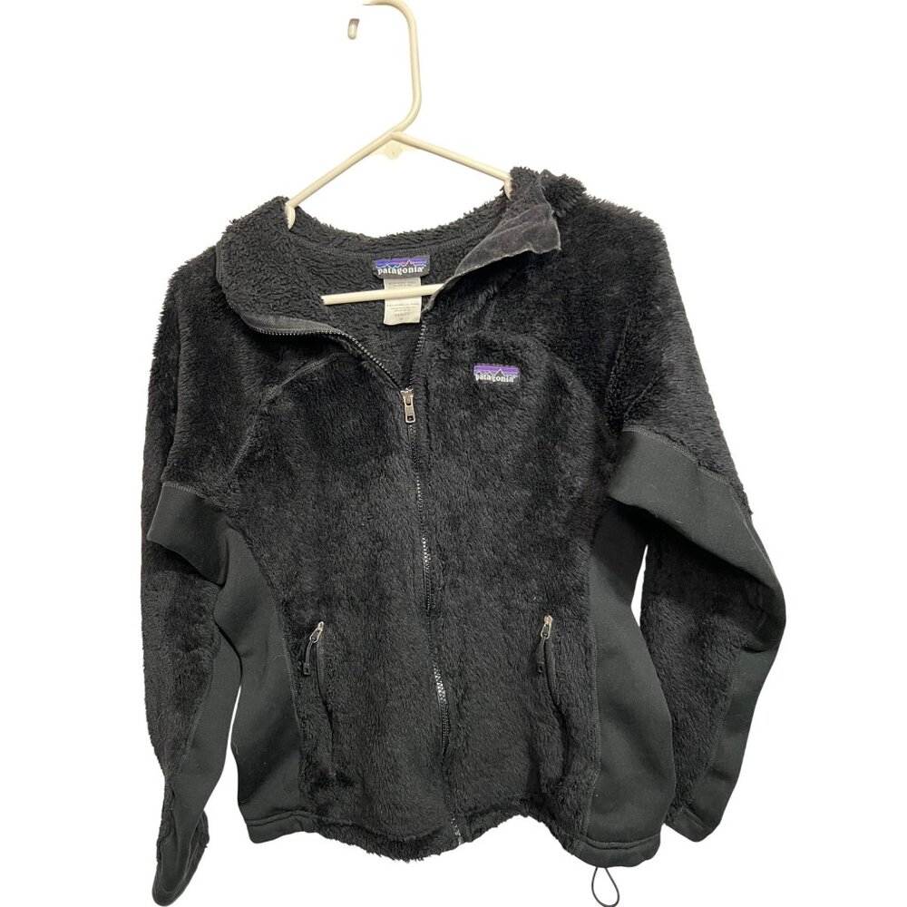 Patagonia Womens Black Fuzzy Full-Zip Hoodie Jacket Size M Polyester Warm & Soft
